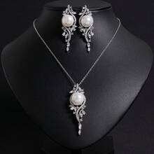 3 Stücke/Set Silberschmuckset, Damenschmuckset, Accessoires, Accessoire-Set, Perlenkette, Anhänger, Schmuck, Kette, Ohrringe, Schmuckset, Damenschmuck, Hochzeit, Hochzeitsaccessoires, geeignet für Frauen/Braut/Brautjungfer/Feiertage/Party/Hochzeit/Bankett, Valentinstag Geschenk - Schmuckset - Übersicht 5
