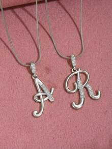 1件奢华个性化立方氧化锆优雅手写字母银色不锈钢项链，简约名字项链，时尚礼物，适合送给女友、妈妈、家人、朋友、女儿，适合周年纪念日、情人节、母亲节、生日、毕业典礼、日常佩戴、婚礼、晚宴等场合。 - 銀色 - 查看 1