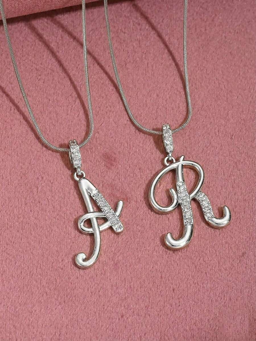 1件奢华个性化立方氧化锆优雅手写字母银色不锈钢项链，简约名字项链，时尚礼物，适合送给女友、妈妈、家人、朋友、女儿，适合周年纪念日、情人节、母亲节、生日、毕业典礼、日常佩戴、婚礼、晚宴等场合。 - 銀色 - 查看 1
