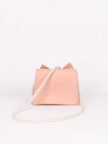 1pc Girls' Cute Mini Dual-Fabric Bow Handbag, Suitable For Daily Outfits - Pink - View 2