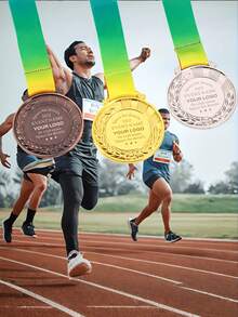 1pc Customizable Engraved Sports Medal, Can Use Custom Template Or Logo Design. Personalize Your Medal With Logo, Name, Date And Event Details. Suitable For Personalized Sports, Competition And Family Event Medals. - Multicolor - View 8