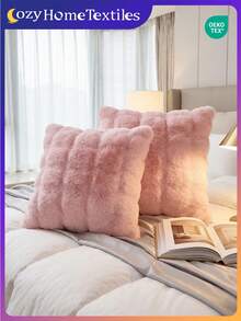 1/2/4pcs Luxury Faux Fur Toscana Pillow Covers, Without Pillow Insert, Soft & Comfortable, Fluffy, Home Decor Cushion Covers, Suitable For Living Room Sofa, Bedroom Headboard, Pink Plush Pillow Covers, Extra Large Size Pillow Covers, Zipper Closure, Machine Washable, Size 45x45 Inches, Oeko-Tex Certified - Pink - View 10