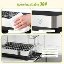 organizador de cocinaHAWOO Escurridor de Trastes Acero Inoxidable 304 Escurridor de Platos 2 Niveles con Sistema de Drenaje Automático und Cubiertos Escurridor Grande Cocnia para Familiar 4-8 Personas - Plateado - Ver 2