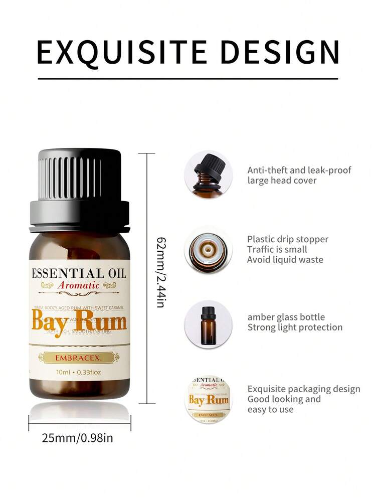 EMBRACEX. 10ml Rum Alcohol Essential Oil - Suitable For Candle Making, Aromatherapy, Diffusers, Home Care And Humidifiers. Suitable For Daily Use. 10ml Laurel Rum Fragrance Essential Oil, Men's Cologne, Diffuser Oil, Home Fragrance, Long-Lasting Diffuser Oil - 10ml Bay Rum - View 2