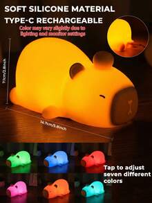 可爱水豚夜灯,柔光LED灯,新奇动物造型夜灯台灯,情人节礼物,趣味水豚动物玩具夜灯,触控调光,3档亮度调节及轻触感应,宿舍卧室装饰,生日礼物,装饰照明,睡眠伴侣,送给女友、妻子、闺蜜的生日圣诞礼物,便携式无线氛围灯 - 彩色 - 查看 18