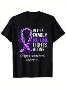 Men'S White Ewing'S Sarcoma Awareness T-Shirt - In This Family No One Figh Alone Purple Ribbon & Falling Particles Graphic, R Style Round Neck Tee For Cancer Port, Casual & Advocac - Black 8 - View 1