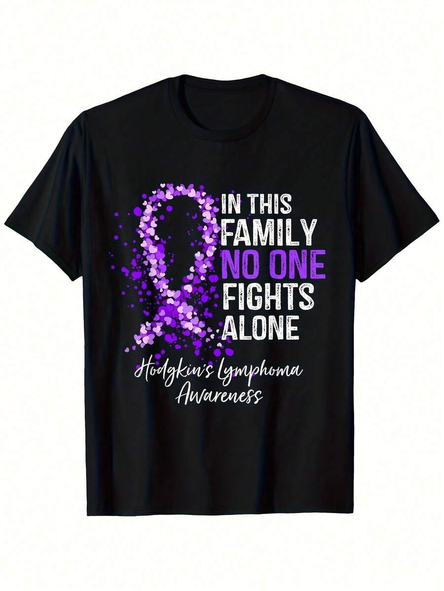Men'S White Ewing'S Sarcoma Awareness T-Shirt - In This Family No One Figh Alone Purple Ribbon & Falling Particles Graphic, R Style Round Neck Tee For Cancer Port, Casual & Advocac - Black 8 - View 1
