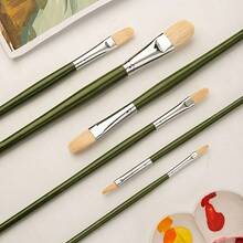 A Set Of 6 Professional Walnut Oil Paintbrushes, Made Of Hog Bristle, With Long Wooden Handles, Suitable For Acrylic Painting - Sets - View 10