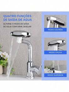 Torneira Monocomando Banheiro Cascata 360° 4 Modos Aço 304 Acabamento - Falar - Visão 1