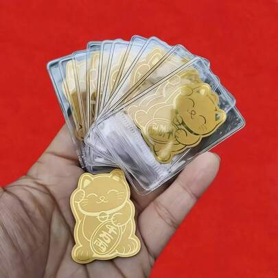 10pcs Gold Lucky Cat Stickers - Decorative Stickers For Mobile Phones And Laptop Covers, Shiny Glitter, Lucky Symbol For New Year Gifts, Oriental Mystical Power, Phones, Tablets, Laptops, Cat Accessories, Tech Accessories, Holiday Decor, Joke Design, High-Definition Printing