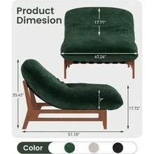 TYBOATLE 47'' Oversized Living Room Chair, Solid Wood Frame Bean Bag Chair With Thick Plush Cushion, Modern Upholstered Comfort Lounge Chair For Living Room, Reading Room, Office, Green - 綠色 - 查看 4