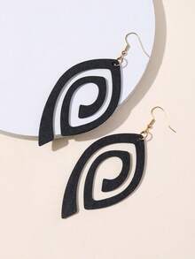 1 Pair Wooden Hollow Cut-Out Pendant Earrings, Plus Size Exaggerated Personalized Earrings - Black - View 5