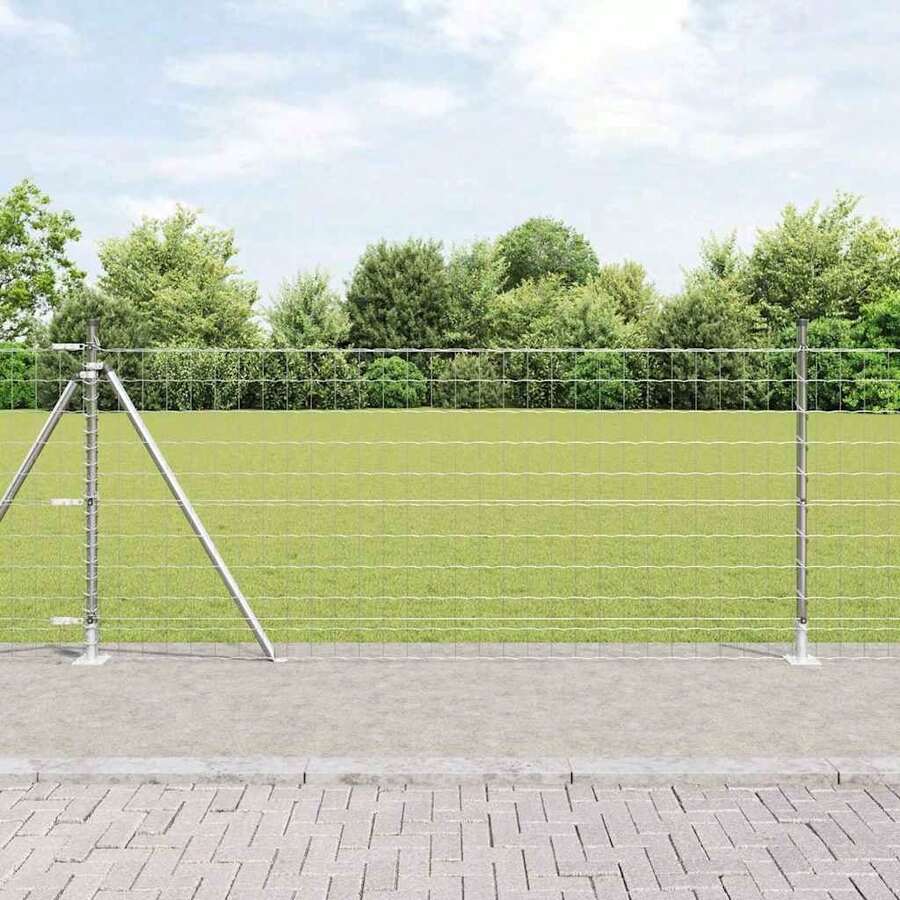 vidaXL 1 X 25 M Stahl Zaun Mit Pfosten, Silber - A - View 1