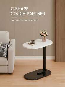 Ein moderner, minimalistischer C-förmiger Beistelltisch fürs Sofa, ein kleiner Couchtisch fürs Wohnzimmer, ein platzsparendes Möbelstück für kleine Wohnungen, erhältlich in vier Ausführungen. - weiß schwarz - Übersicht 1