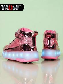 YAOSF 儿童及青少年轮滑鞋 - 升级版，稳定性更强，可拆卸两用运动鞋，街头酷炫轮滑鞋，户外运动夜光鞋，亲子鞋，新款直排轮滑鞋，带轮夜光鞋，夜间照明鞋 - 粉色 - 查看 12