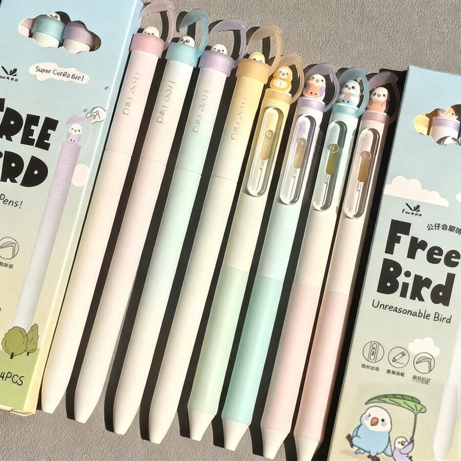 4 piezas Bolígrafos con forma de pájaro neutros y lindos, con Body giratorio de calidad, punta de bolígrafo de 0.5 mm, bolígrafos de secado rápido para estudiantes, útiles escolares esenciales, regalo, regalo del Día de San Valentín - La punta del pájaro - Ver 1