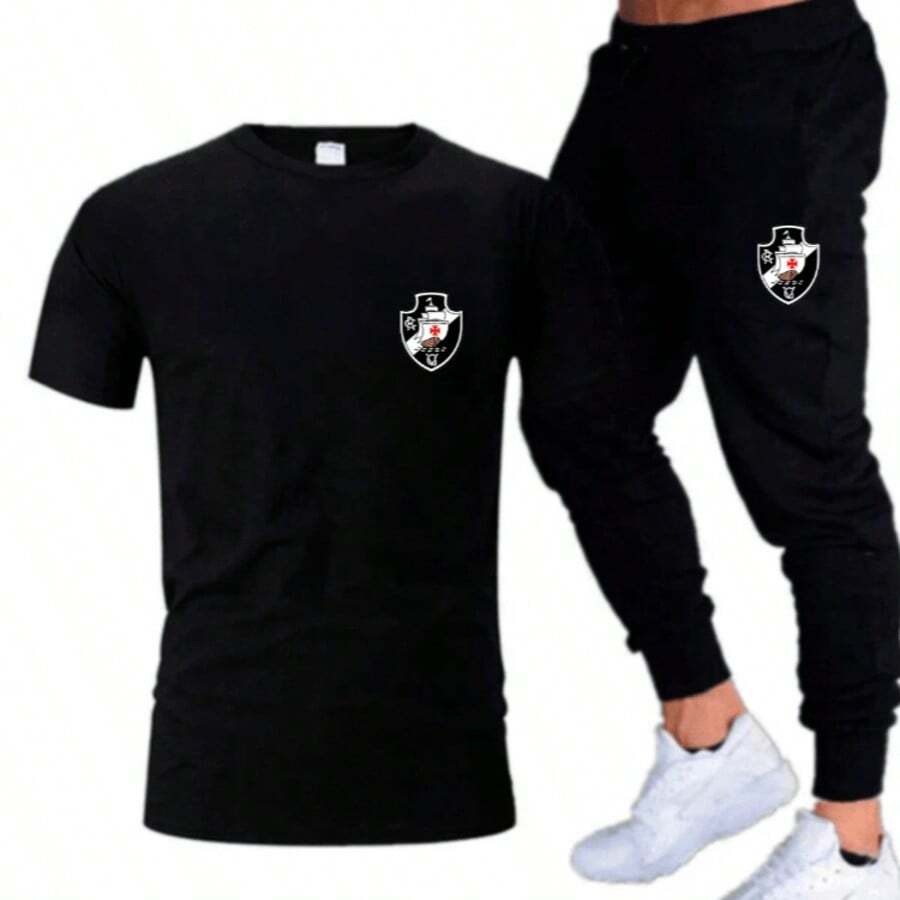 Conjunto Camiseta +Calça Vasco da Gama Time de Futebol Kit Club Vasco - Preto - Visão 1