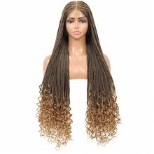 36-Inch Handmade Crochet Box Braids Wig With Baby Hair, Women's Synthetic Fiber Lace Front Long Curly Braided Wig, Suitable For Daily Wear And Holiday Parties - Multicolor - View 13