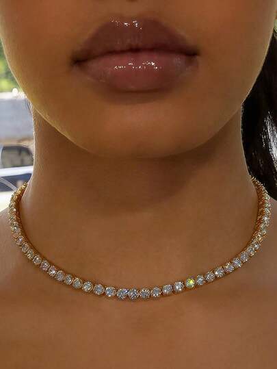 1 pieza Collar elegante minimalista con tono dorado y totalmente adornado con diamante de imitación, regalo del Día de San Valentín, adecuado para uso diario y fiestas