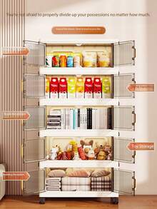 50cm/19.69 Inch Wide Folding Storage Cabinet, 1-6 Layers Optional, Thickened Double Door With Wheels, Freestanding Storage Rack For Home, Organizer For Clothes, Toys, Plastic Folding Storage Cabinet, Wardrobe, Kitchen Storage Rack, Portable Closet, Collapsible Shoe Cabinet, Drawer-Style Storage Cabinet - Cream - View 6