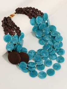 1pc Retro Contrast Color Beaded Necklace, Exaggerated Personalized Choker, Fashionable Eye-Catching Accessory - Blue - View 9