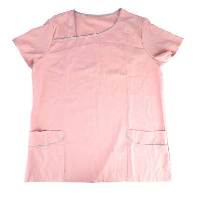 Surgical Nurse Uniform Top Short Sleeve 2 Pockets Breathable Comfortable for Hospital Operating Room Pink XL