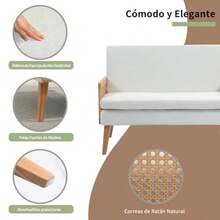 sillones para recamaraHOMEMAKE FURNITURE Sofá de Dos Plazas Moderno Silla Decorativa Malla de Ratán Marco de Madera Cojín Cómodo y grueso con Almohadillas para los pies para Sala de Estar Recámara Blanco - Blanco Doble - Ver 6