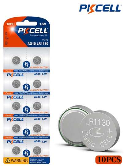 PKCELL 10节装 King Power LR1130/AG10 1.5V 碱性纽扣电池，适用于日常使用，例如遥控器、时钟、门铃、燃气灶、热水器、汽车钥匙、游戏手柄、手电筒、电子玩具等，保质期3年，可作为圣诞礼物、日常备用电池，也适用于圣诞节、新年、情人节和复活节等节日。