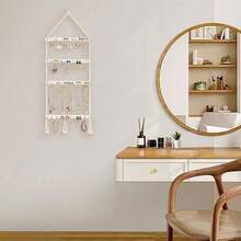 Mkono Hanging Jewelry Organizer Macrame Necklace Holder Wall Mounted Jewelry Hanger Earring Holder Organizer Boho Decor Over Door Jewelry Display Necklace Rack For Necklaces Bracelets Earrings - 白色 - 查看 3