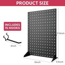 Metal Pegboard Display Stand With 15 Peg Board Hooks Accessories, Desk Pegboard Panels, Merchandise Display Rack For Selling Accessories Vendors & Events Retail Craft Shows & Fairs (17*13Inch, Black) - 黑色 - 查看 3