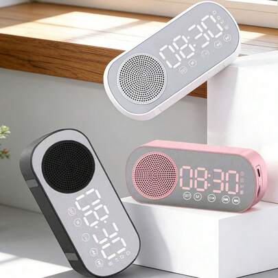 2-In-1 Mini Bluetooth Speaker & Clock, Compact Space-Saving Design, Essential For Students Or Renters