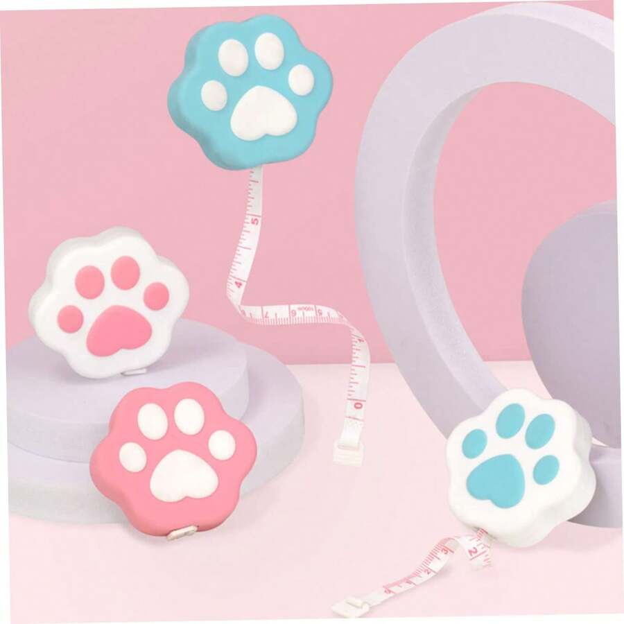 2pcs Cute Cartoon Cat Paw Mini Retractable Tape Measure, Soft Flexible Ruler With Button, Suitable For Tailoring, Sewing, Body Measurement, Portable Small Size - A - View 1
