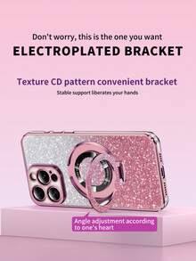 Sparkle Gradient Electroplated Shockproof Magnetic Stand Ring Holder Phone Case Compatible With IPhone 17/16/15/14/13/12/11/XS MAX/XR/8/7/6,Galaxy S26/S25/S24/S23/A07/A17/A27/A26/A37/A36/A57/A56/A73,Galaxy Note ,Redmi Note,Redmi 9/12/13C/14C/15C/A3/A5, Honor OPPO MOTO INFINIX REALME RENO - Pink - View 2