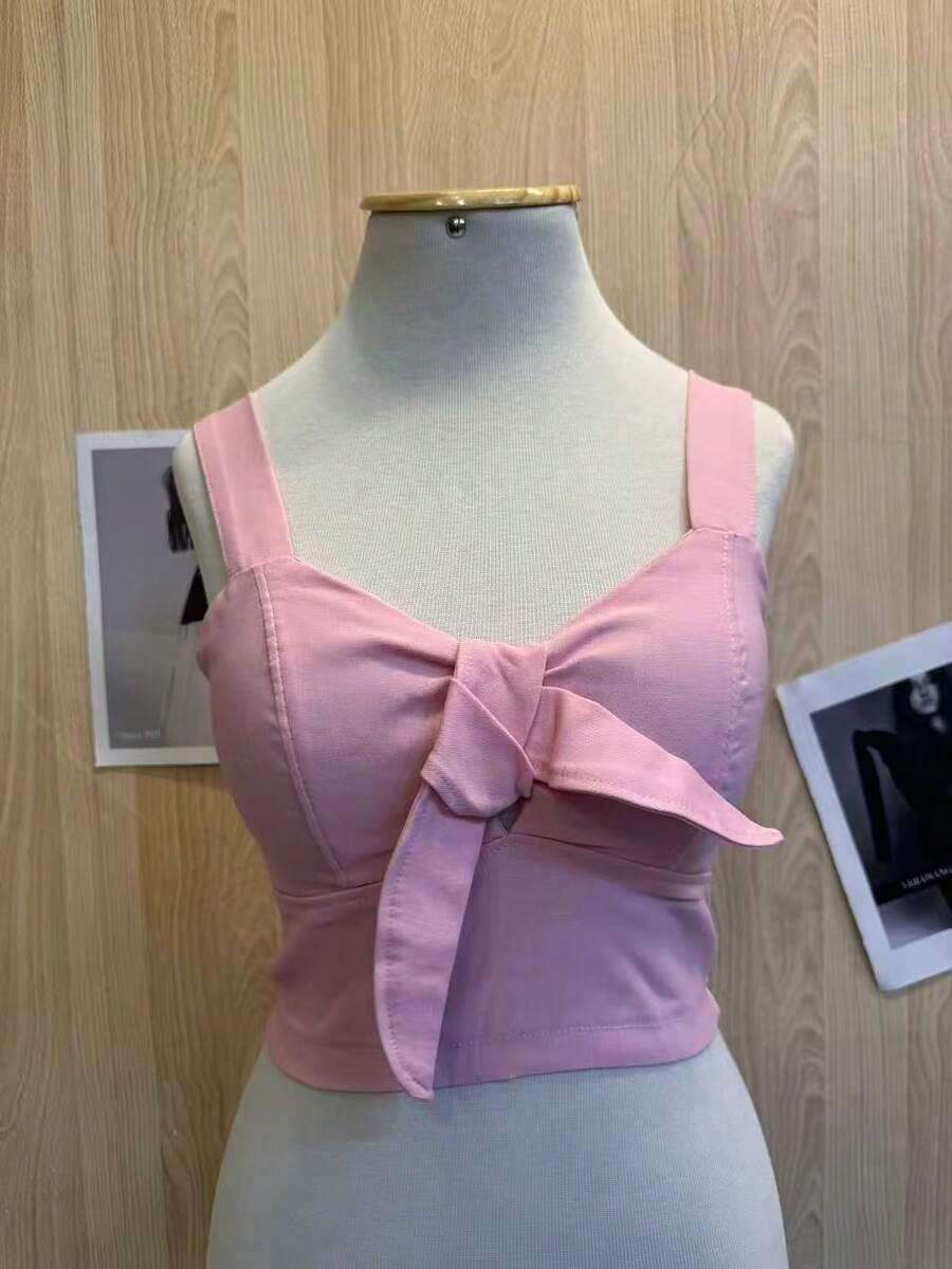 Top Cropped Laço  com Bojo e Zíper na Costas | Blusa Feminina Moderna