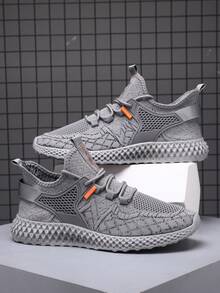 Men's Fashion Breathable Knitted Running Shoes, Suitable For All Seasons - Grey - View 3