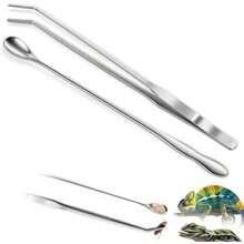 Quelong 2pcs Reptile Feeding Tongs, Feeding Spoon, Stainless Steel Aquarium Feeding Tools, Curved Long Tweezers 10.6 In, Long Spoon 10 In (Coffee Spoon) For Feeding Lizards, Bearded Dragons And More. - / - View 1