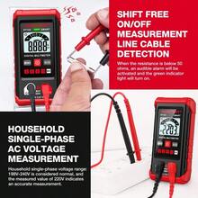 Digital Multimeter, Mini Voltmeter Ammeter High Precision Auto-Range Voltage Tester With Backlight - Red - View 5