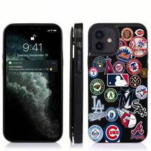 Estuche para teléfono con patrón de logotipos de equipos de béisbol compatible con teléfonos   17  16 Pro Max  15 Pro Max  13 y  12 Cuenta con un diseño a prueba de golpes con ranura para tarjeta de crédito y es impermeable, a prueba de caídas y resistente a rayones. Es un gran regalo para familiares, amigos, amantes, novios/novias y para el día de San Valentín. - Negro - Ver 4