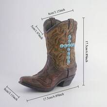 1pc Retro Cowboy Boot Vase - Handmade Resin Decorative Item - Hydroponics Flower Display Container, Suitable For Indoor/Outdoor Home Decor, Living Room, Balcony, Garden - Cowboy Style Home Decor, Balcony Decor/Decorative Accessories, Interior Designer, Vintage Style/Room Decor, Flower Vase - 1PC - View 12