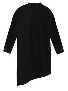 Men's Traditional Long Sleeve Button Down Midi Robe - Black - View 2