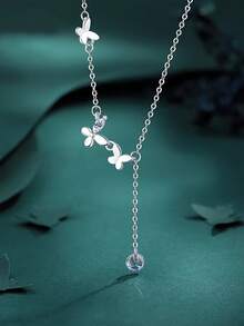 1pc S925 Sterling Silver Rhinestone Butterfly Necklace, Minimalist Design, Fashionable & Versatile Choker Necklace, Romantic & Sweet Clavicle Chain, Gift Idea - Butterfly - View 2