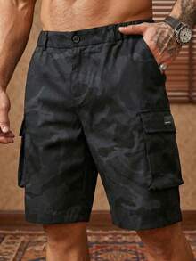 Men's Summer Camouflage Casual Loose Cargo Shorts - Black - View 1