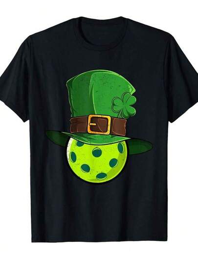 Camiseta de Pickleball con Gorra, Leprechaun, Día de San Patricio para Hombres, Niños y Jóvenes, Día de San Patricio, cerveza, elfos, trébol de cuatro hojas, estampado lindo, camiseta de cuello redondo, lavable a máquina, 100% algodón, retro, años 2000, Y2K, estilo callejero, a la moda, moderno, personalizado, unisex, fitness, cómodo, camisetas para hombres y mujeres, camisetas para niños y niñas. tops para mujer