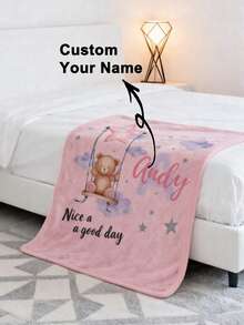 Personalized Name Cute Bear Swing Blanket, Super Soft Flannel Throw Blanket, Birthday Gift For Girls - Multicolor - View 1