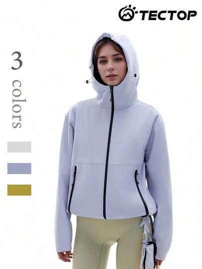 TECTOP Winter Outdoor Sports Soft Shell Jacket, Fleece Elastic Fabric, Casual Comfortable, Zipper Hoodie, Dual Side Zip Pockets