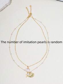 Bohemian Metal Starfish Conch Pendant Necklacs For Women Simple Pearl Tassel Chain Necklace Set Beach Aesthetics Jewelry - Yellow Gold - View 5