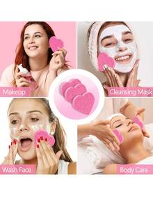 Compressed Cellulose Heart Shape Facial Sponges Natural Cosmetic Spa Sponges Reusable For Facial Cleansing Exfoliating - Coral Pink - View 3