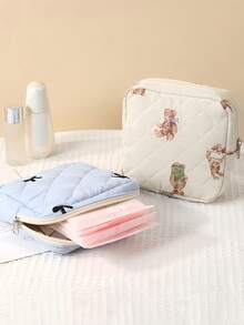 多色卫生巾收纳袋，粉色卫生巾收纳袋，大容量，简约风格，可收纳卫生棉条、卫生巾、护垫，女性必备，条纹化妆包，旅行、学习用品、节日化妆包 - 彩色 - 查看 4