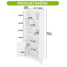 4-stöckiges Bücherregal mit Türen und Schrank, freistehendes Bücherregal mit offenen Fächern für Zuhause, Büro, Wohnzimmer und Schlafzimmer, Weiß, 60 x 30 x 159 cm - Weiss - Übersicht 6