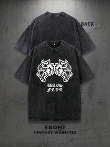 Wolf Pack Fury Vintage Tee 100% Cotton | Distressed Graphic T-Shirt, Vintage Washed Soft - Streetwear Essential & Gym Motivation Gift For Men | Unisex - Black - View 2